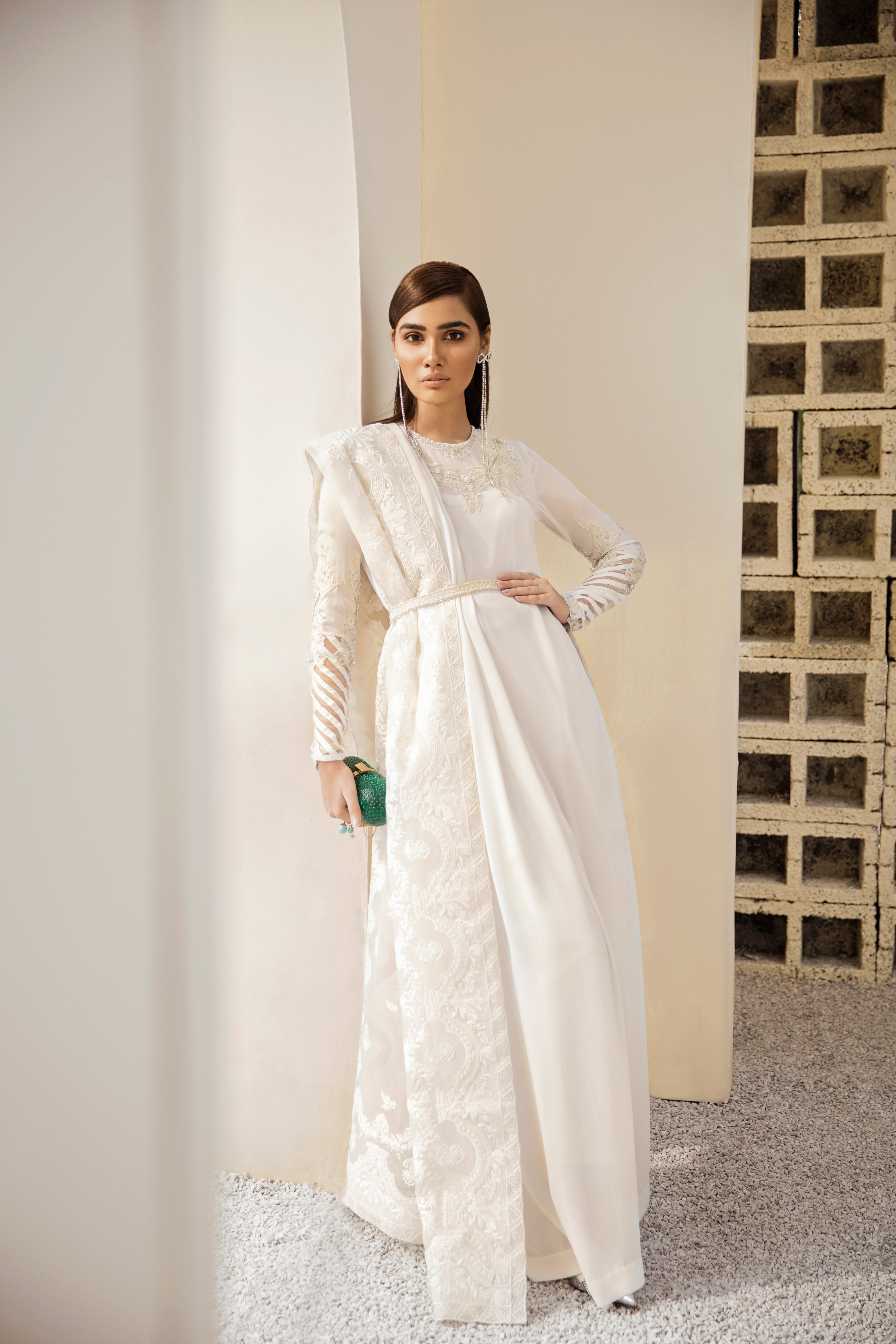 Ivory Hand-Embellished Georgette Grip Salwar Kameez (3-Piece) - Image 4