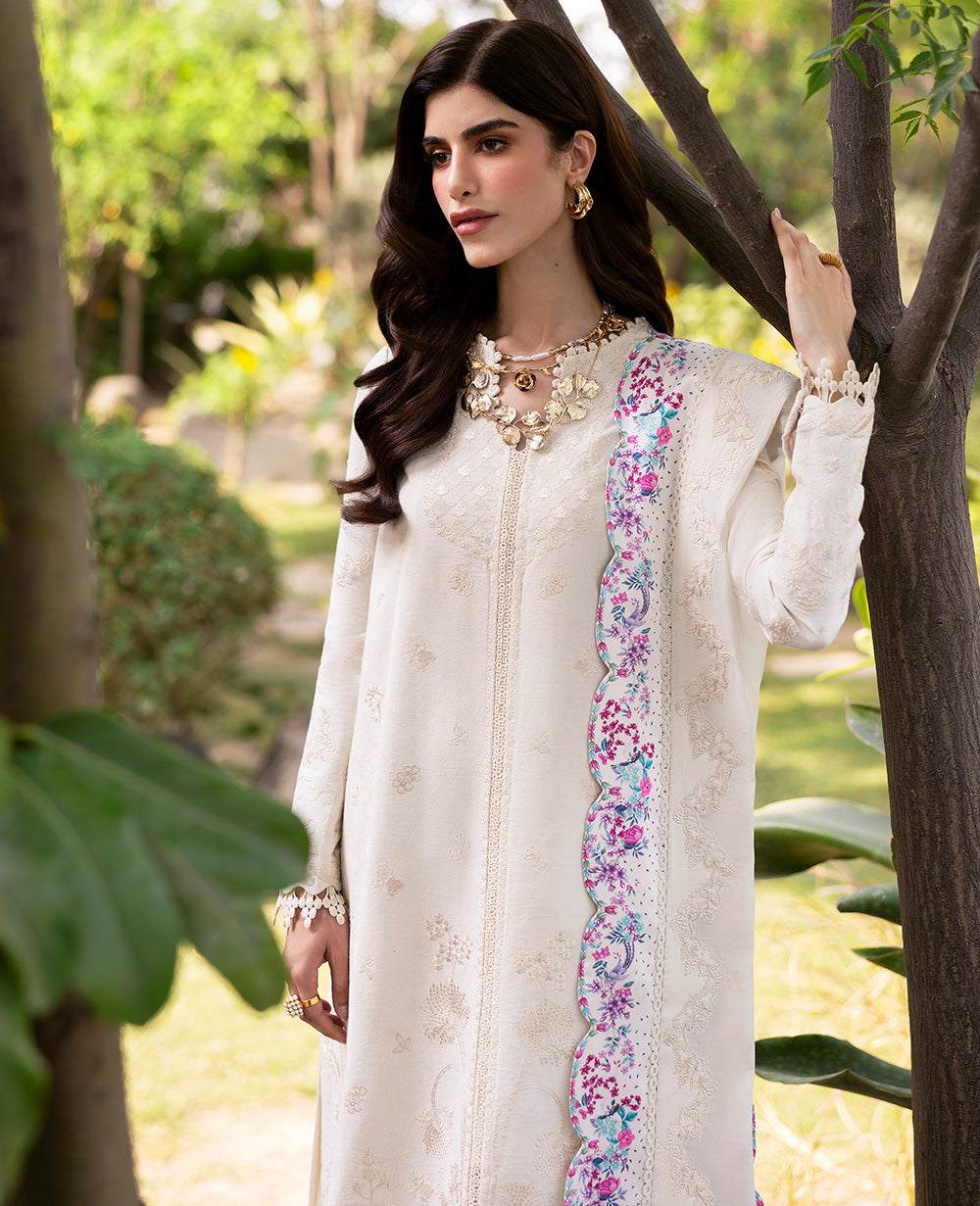 Pakistani Cream Jacquard Salwar Kameez with Embroidered Dupatta (3-Piece) - Image 4