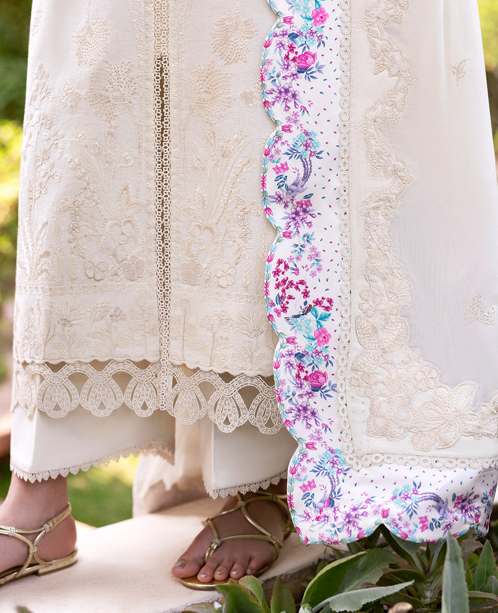 Pakistani Cream Jacquard Salwar Kameez with Embroidered Dupatta (3-Piece) - Image 6