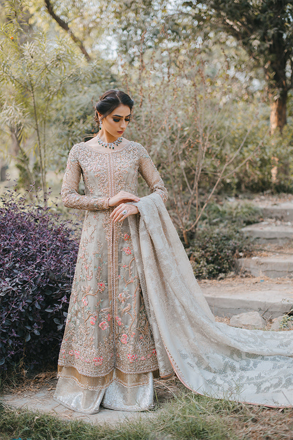 Ivory Resham Embroidered Jamawar Salwar Kameez (3-Piece) - Image 1