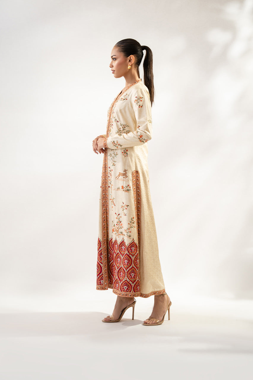 Ivory Embroidered Jamawar & Rawsilk Jacket (2-Piece) - Image 3
