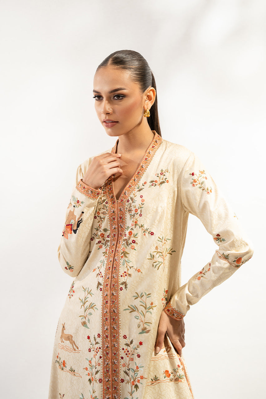 Ivory Embroidered Jamawar & Rawsilk Jacket (2-Piece) - Image 4