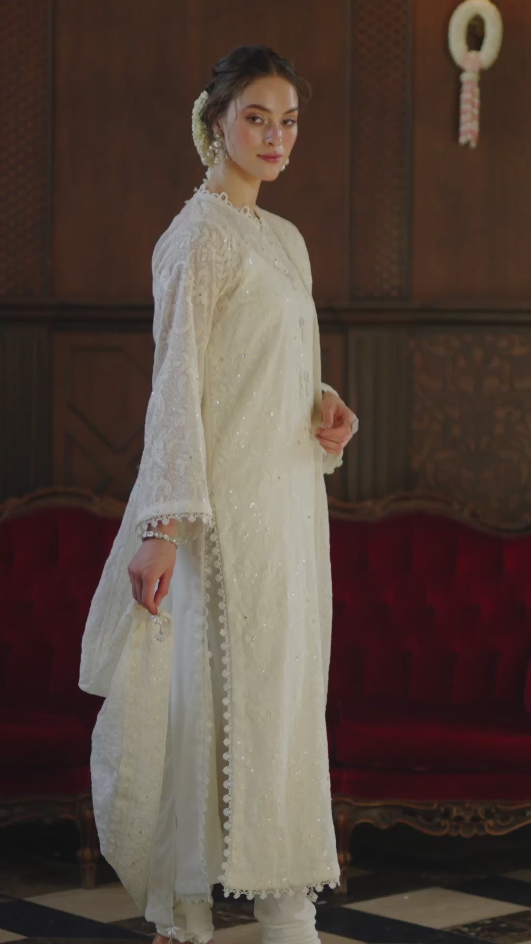 Pakistani Cream Chikankari Cotton Net Salwar Kameez (3-Piece) - Image 10