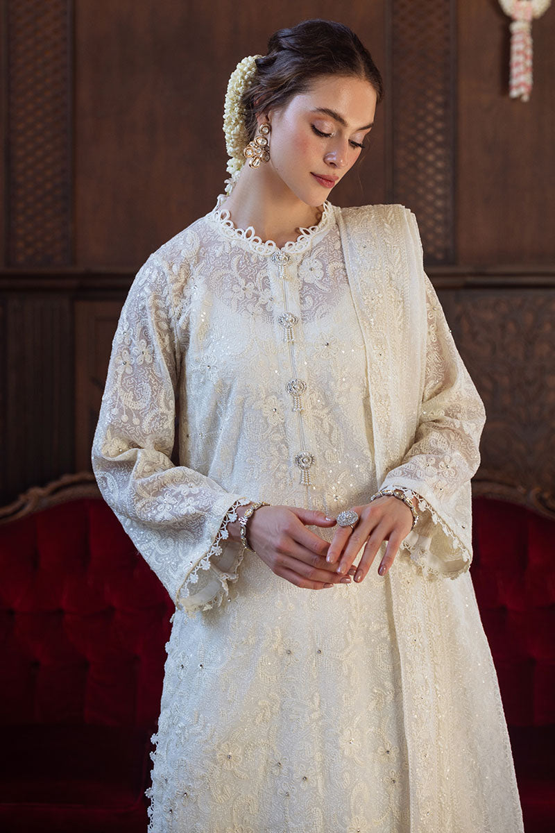 Pakistani Cream Chikankari Cotton Net Salwar Kameez (3-Piece) - Image 2