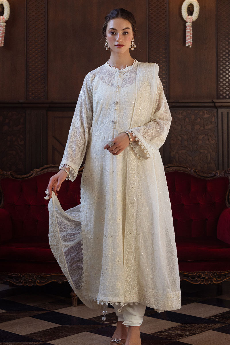 Pakistani Cream Chikankari Cotton Net Salwar Kameez (3-Piece) - Image 3