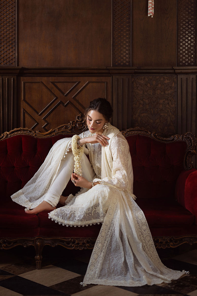 Pakistani Cream Chikankari Cotton Net Salwar Kameez (3-Piece) - Image 6