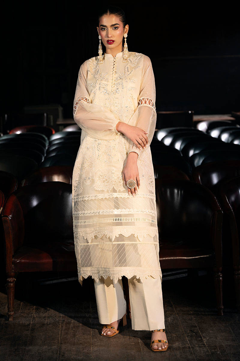 Ivory Embroidered Khaddi Silk Salwar Kameez (3-Piece) - Image 1