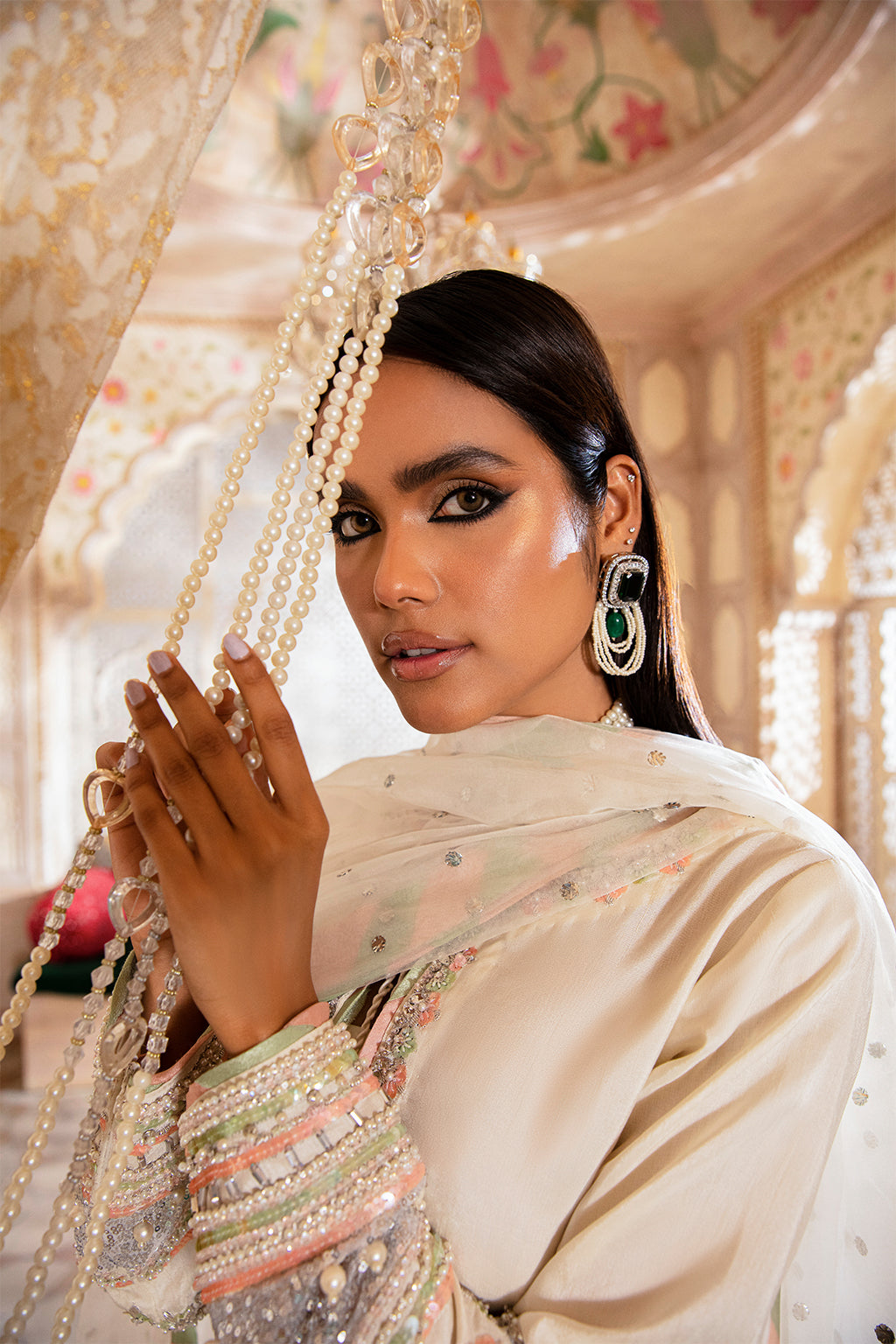 Off-White Embroidered Korean Raw Silk Salwar Kameez (3-Piece) - Image 2