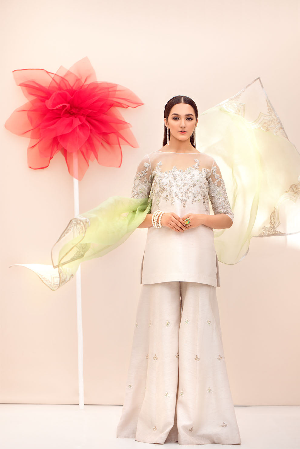 Ivory Embroidered Korean Raw Silk Kurta Set (3-Piece) - Image 1