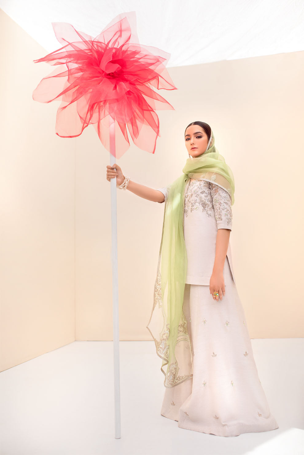 Ivory Embroidered Korean Raw Silk Kurta Set (3-Piece) - Image 2