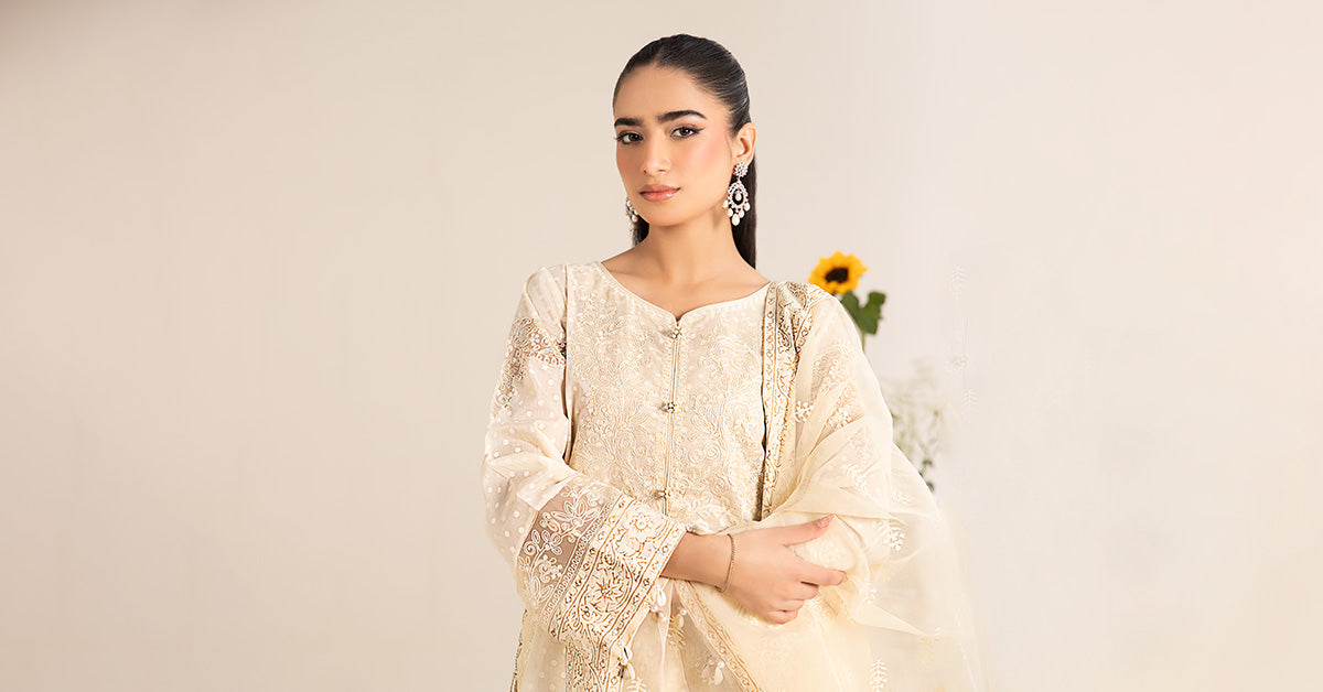 Pakistani Ivory Embroidered Lawn Salwar Kameez (3-Piece) - Image 7