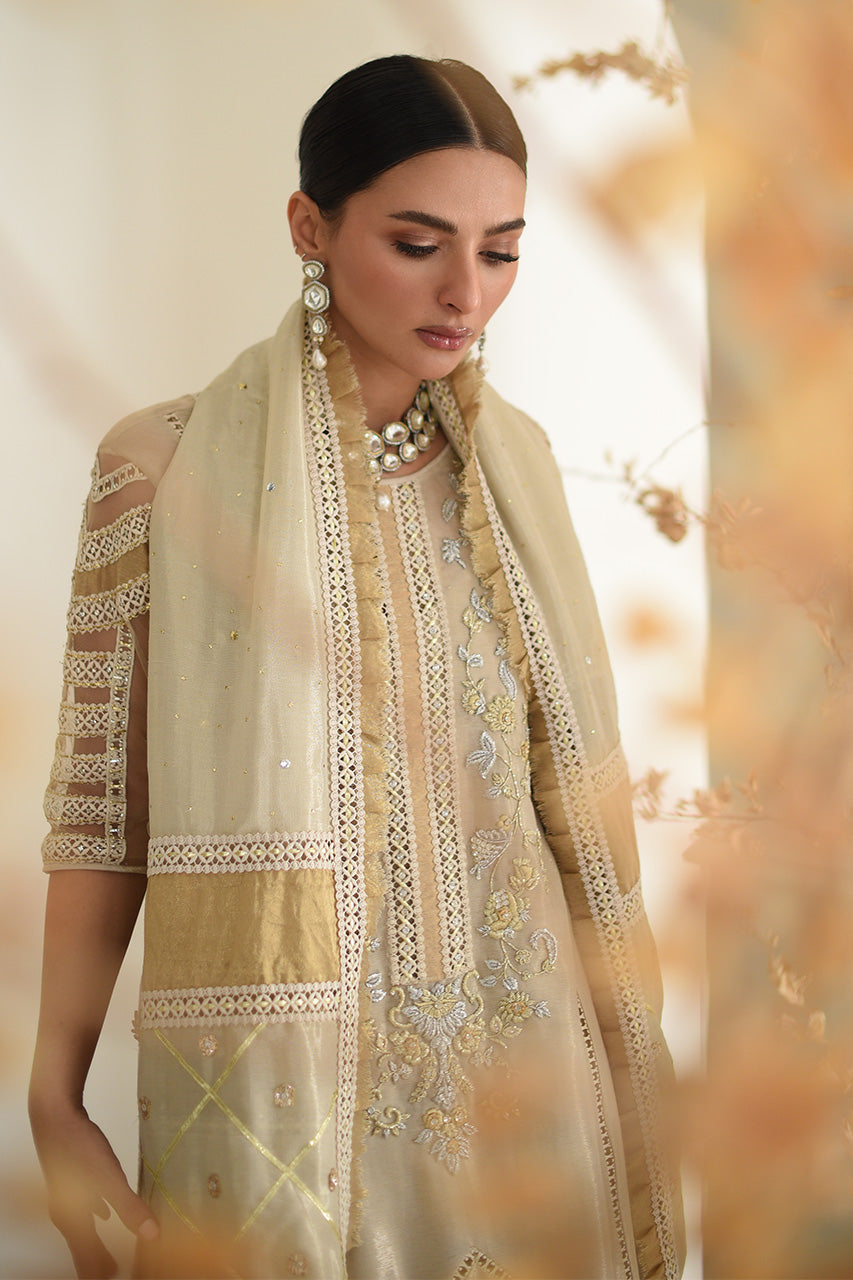 Ivory Gold Mesuri Zardozi Salwar Kameez (3-Piece) - Image 2
