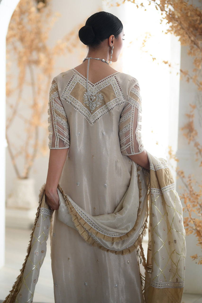 Ivory Gold Mesuri Zardozi Salwar Kameez (3-Piece) - Image 3