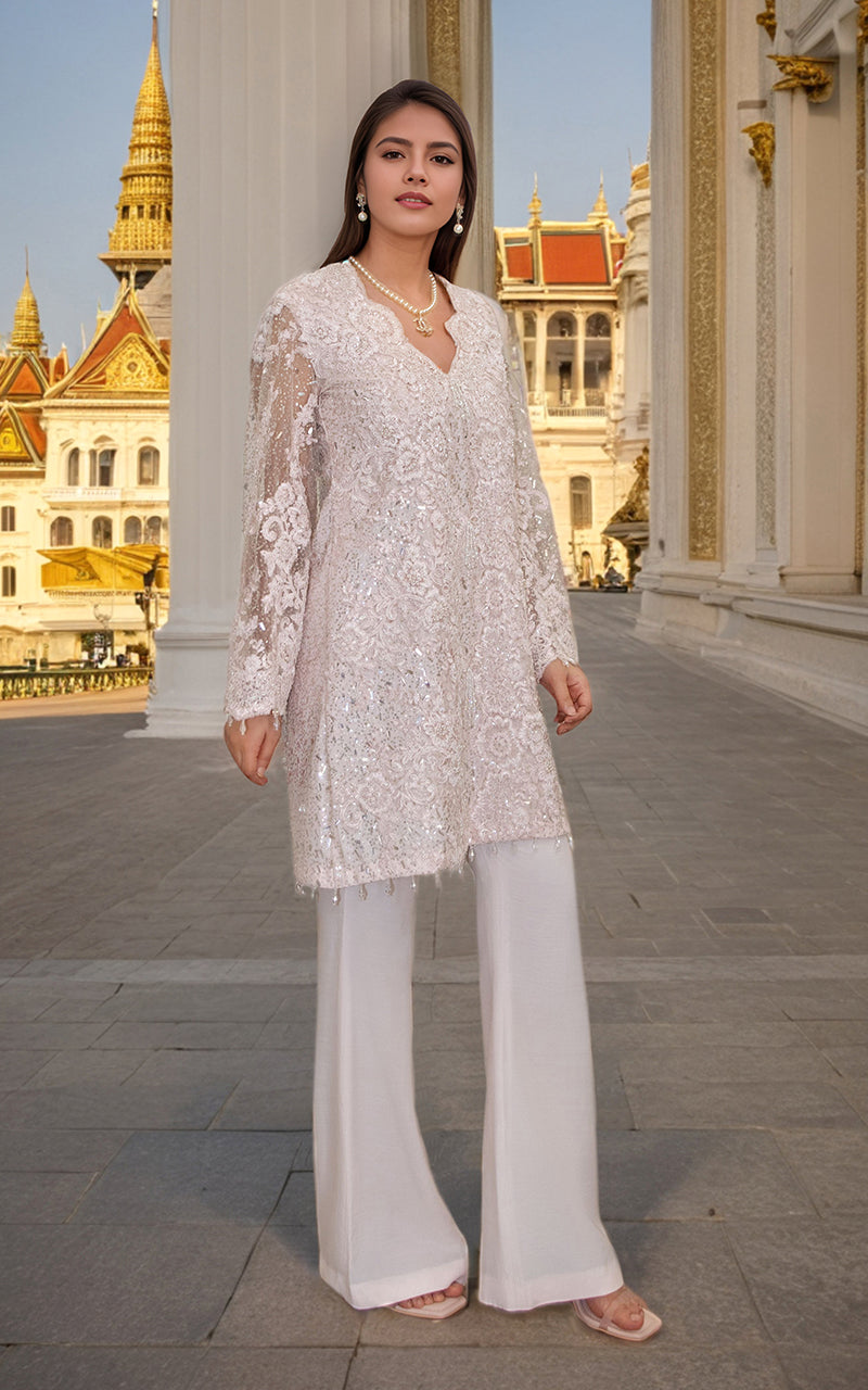 Ivory Cut Dana Embroidered Net Salwar Kameez (2-Piece) - Image 1