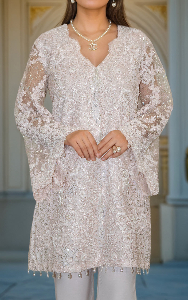 Ivory Cut Dana Embroidered Net Salwar Kameez (2-Piece) - Image 3