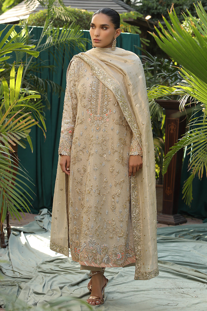 Deep Ivory Handworked Net Salwar Kameez (3-Piece) - Image 1