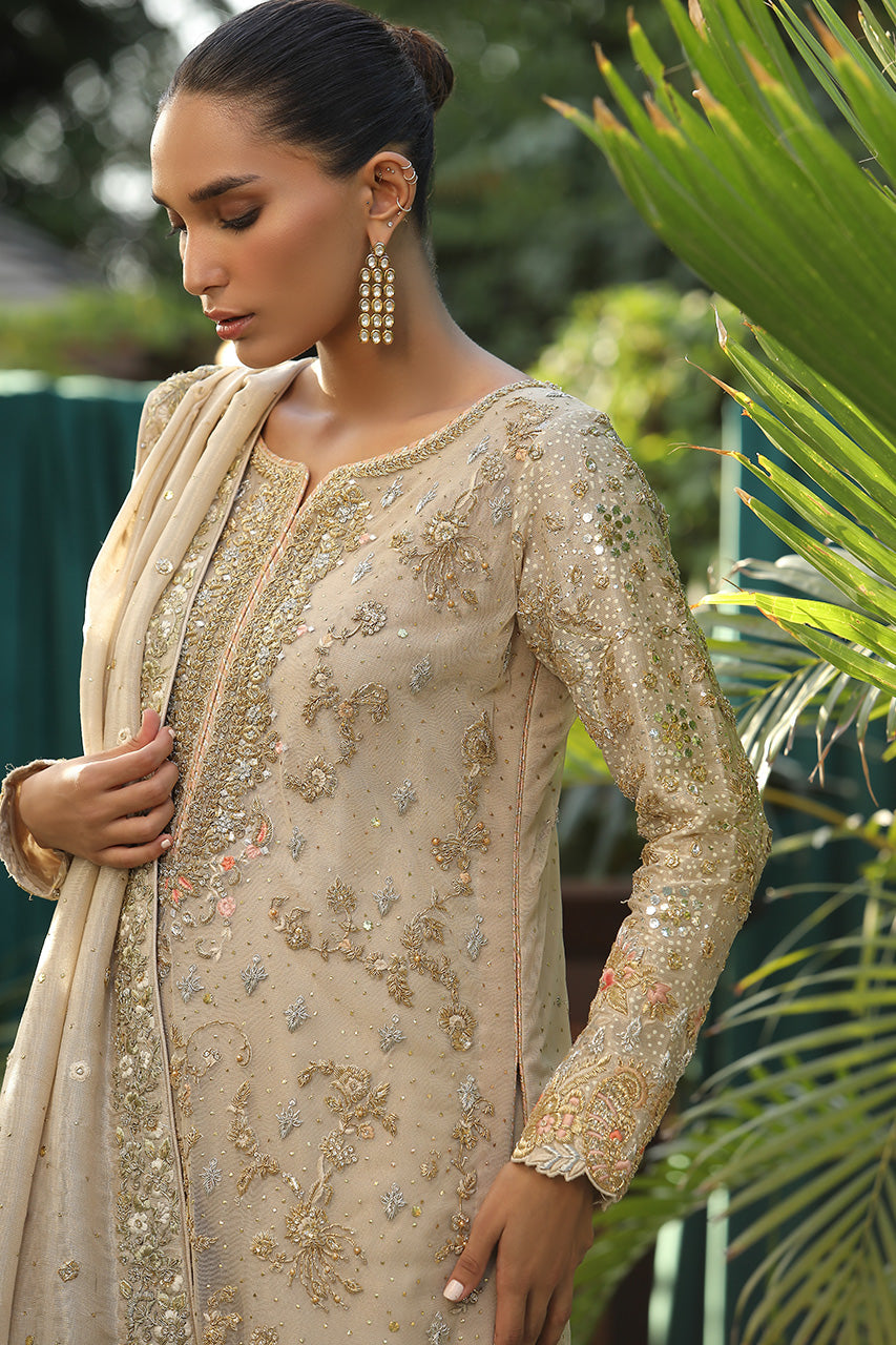 Deep Ivory Handworked Net Salwar Kameez (3-Piece) - Image 4
