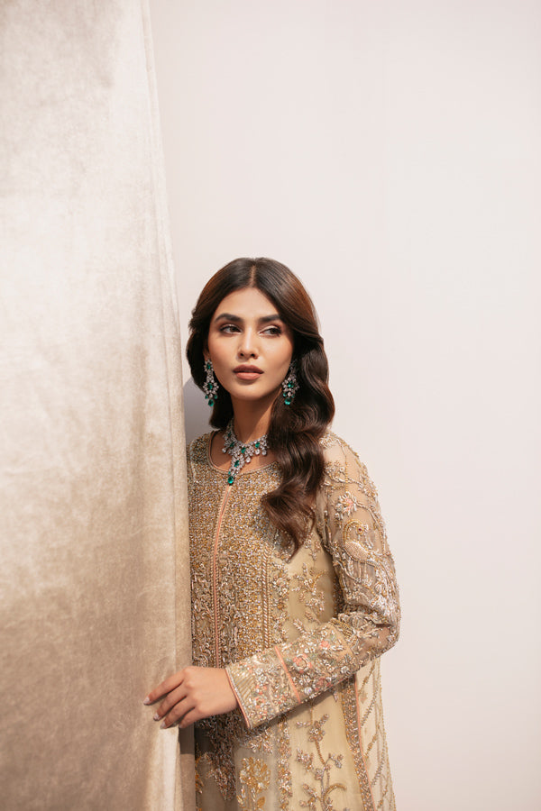 Ivory Hand-Embellished Net Organza Salwar Kameez (3-Piece) - Image 1