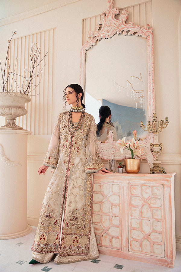 Pakistani Ivory Embroidered Net Organza Shirt with Jamawar Azaar (2-Piece) - Image 1