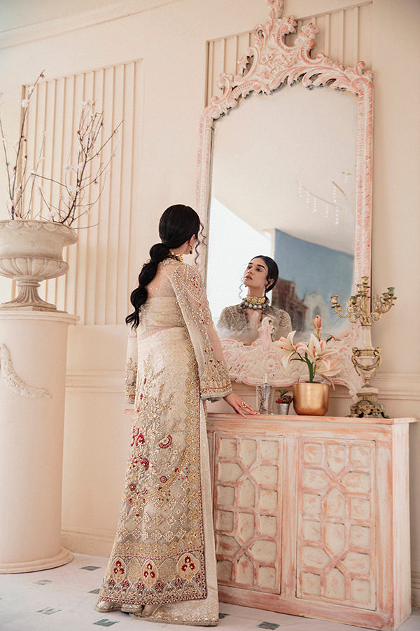 Pakistani Ivory Embroidered Net Organza Shirt with Jamawar Azaar (2-Piece) - Image 3