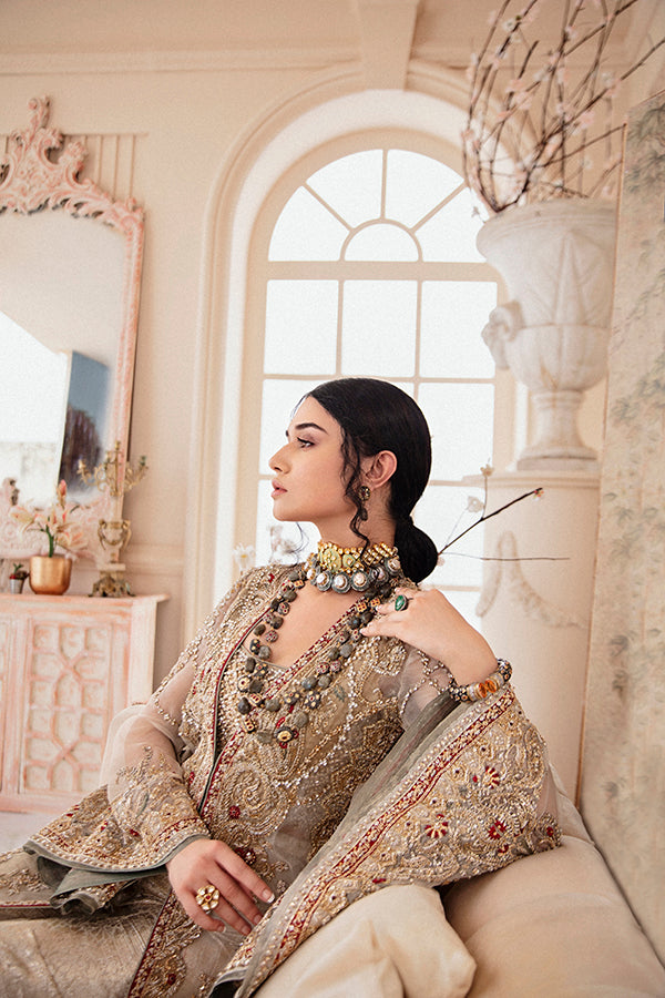 Pakistani Ivory Embroidered Net Organza Shirt with Jamawar Azaar (2-Piece) - Image 4