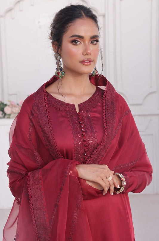 Pakistani Ivory Embroidered Net Salwar Kameez (3-Piece) - Image 4