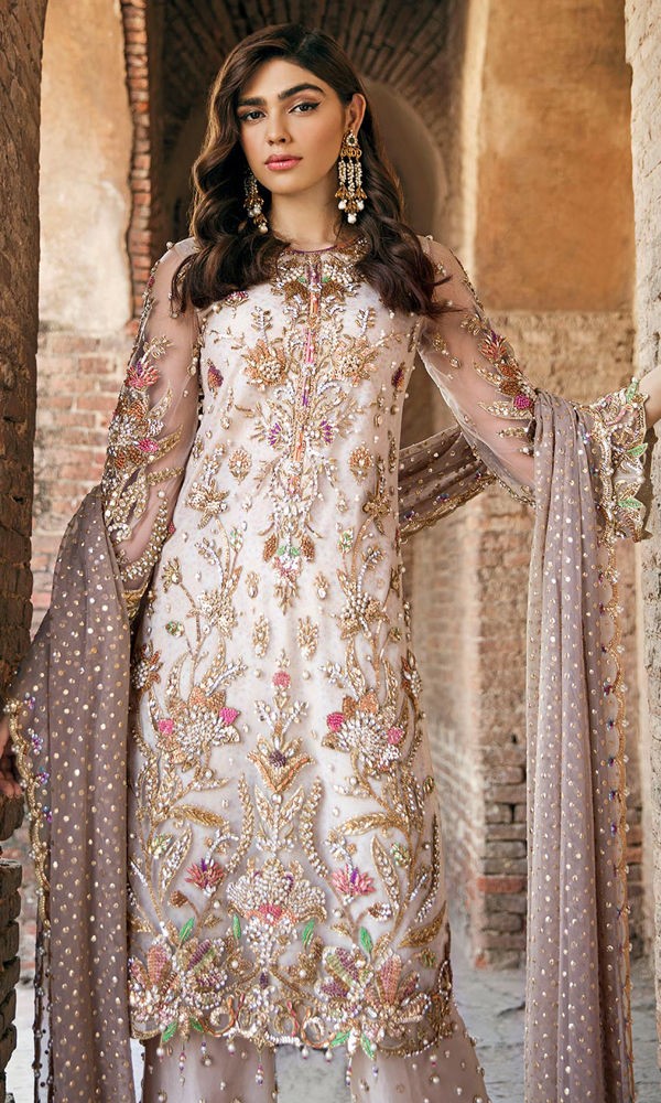 Pakistani Ivory Zardozi Net Salwar Kameez (3-Piece) - Image 4