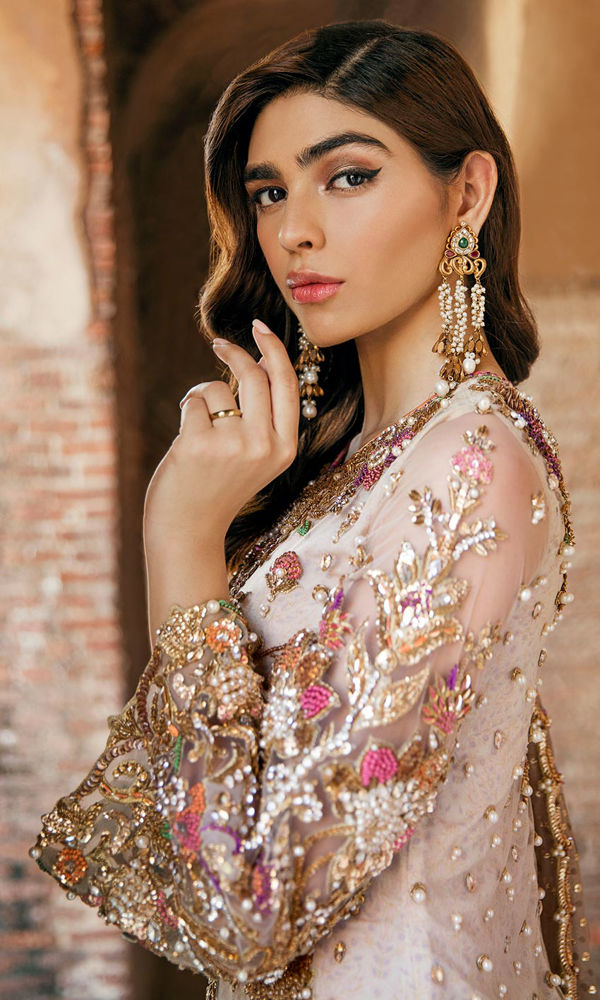 Pakistani Ivory Zardozi Net Salwar Kameez (3-Piece) - Image 5