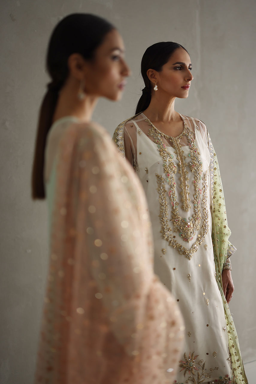 Ivory Embroidered Net Salwar Kameez (3-Piece) - Image 6