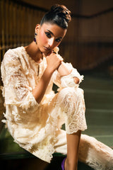 Off-White 3D Floral Embroidered Organza Salwar Kameez (2-Piece) - Image 6