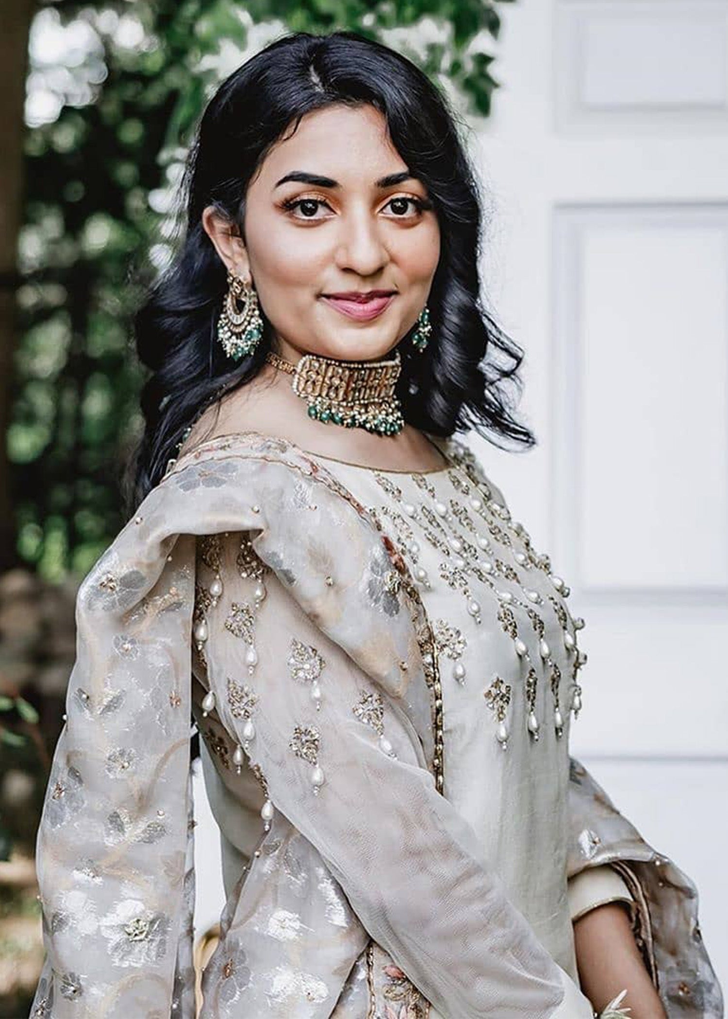 Pakistani Ivory Embellished Organza Salwar Kameez (3-Piece) - Image 1