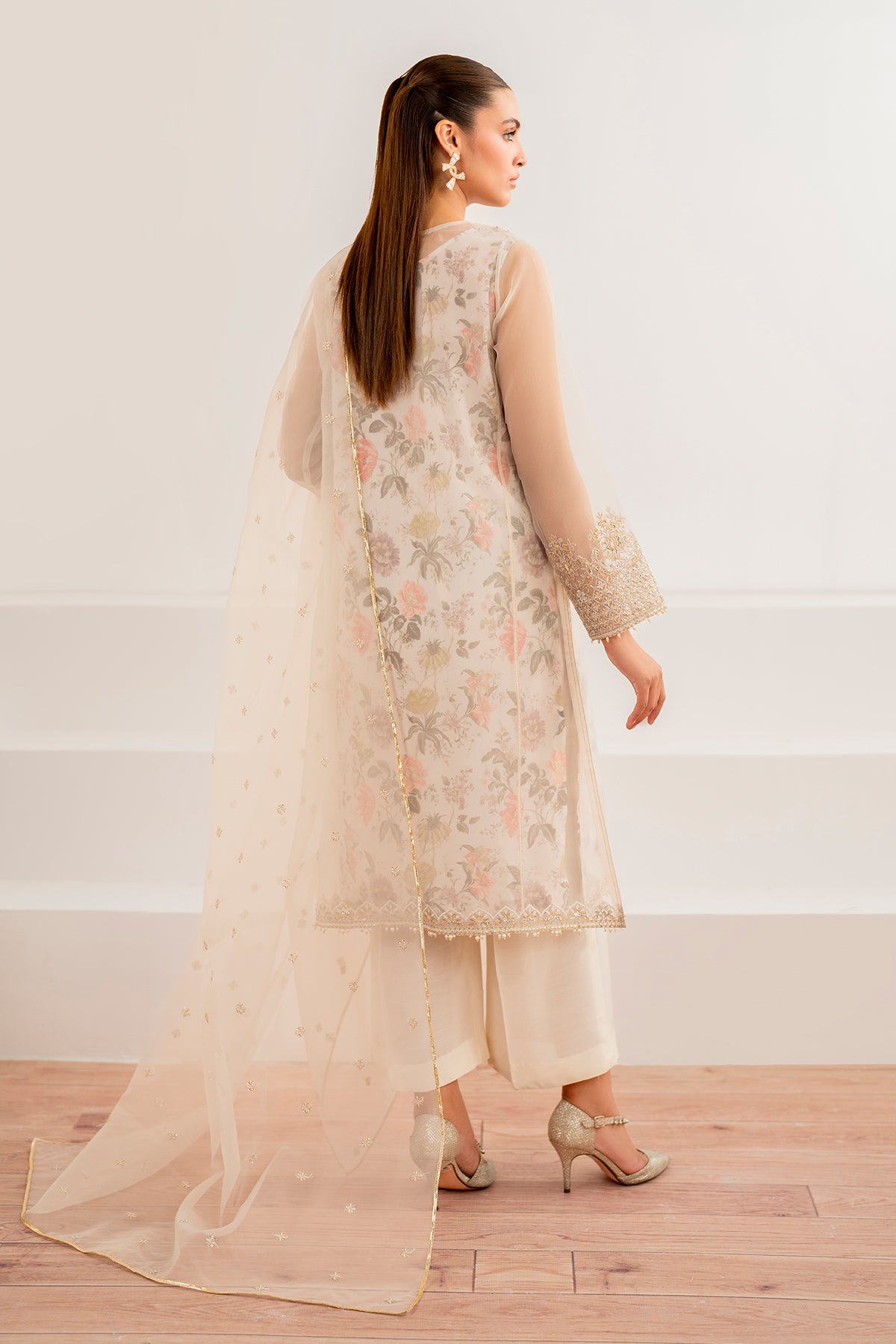 Ivory Embroidered Organza Straight Suit (3-Piece) - Image 2