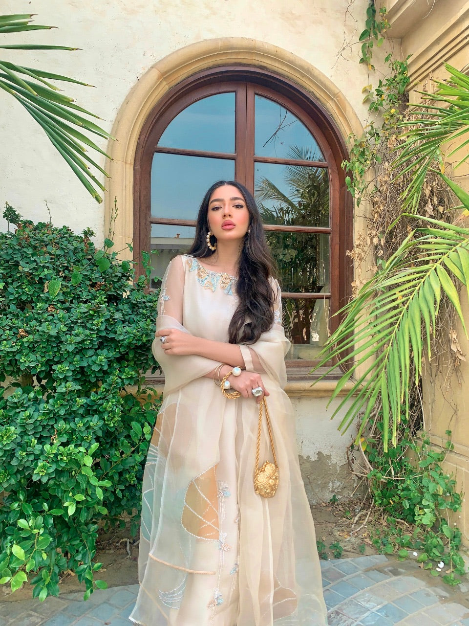 Ivory Hand-Embellished Organza Salwar Kameez (3-Piece) - Image 1