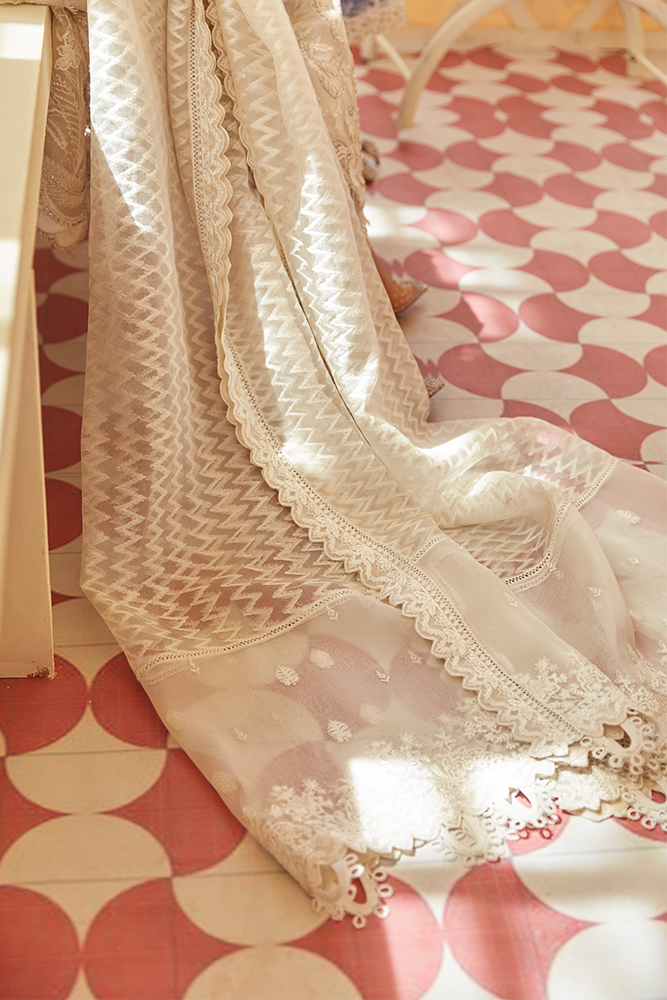 Pakistani Ivory Hand Embellished Organza Salwar Kameez (3-Piece) - Image 5