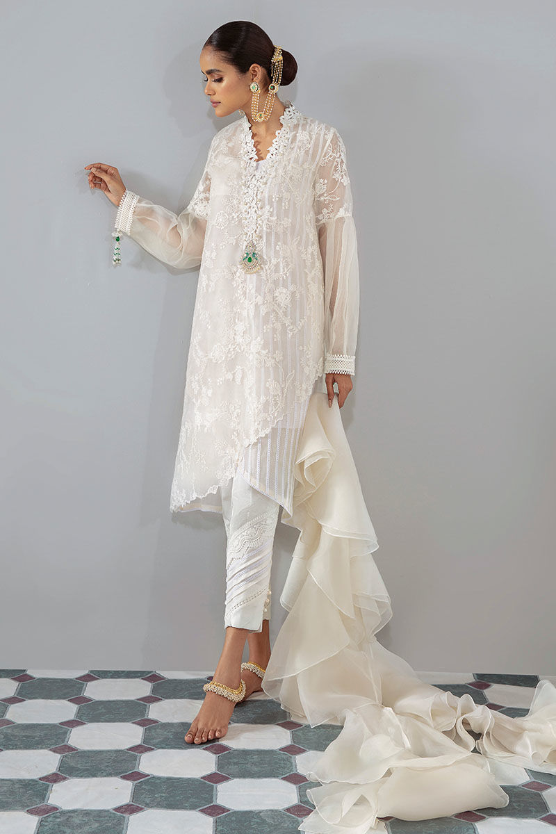 Ivory Hand Worked Organza Kurta with Raw Silk Pants (2-Piece) - Image 1