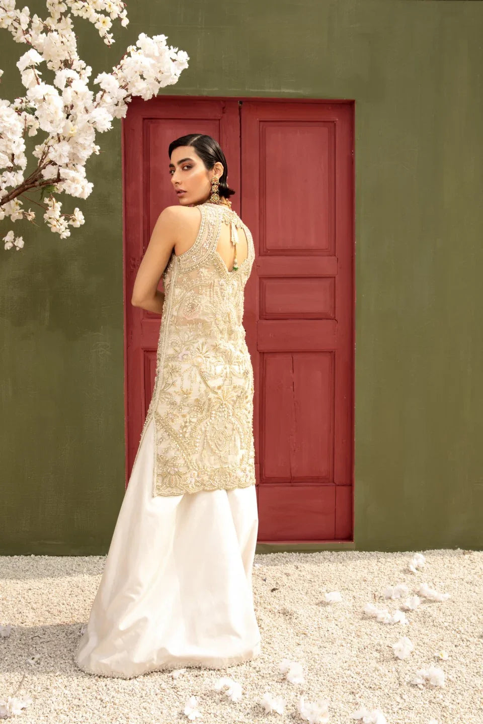 Ivory Hand-Embellished Organza Shirt with Raw Silk Pants (2-Piece) - Image 2