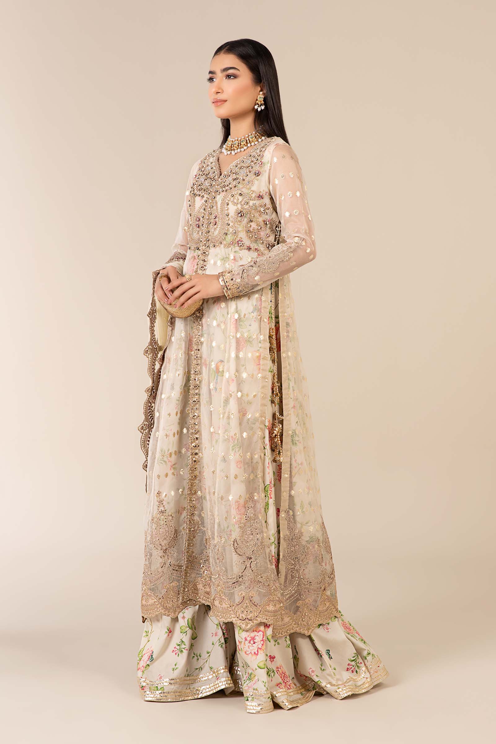 Off-White Embroidered Lurex Organza 3-Piece Suit - Image 4