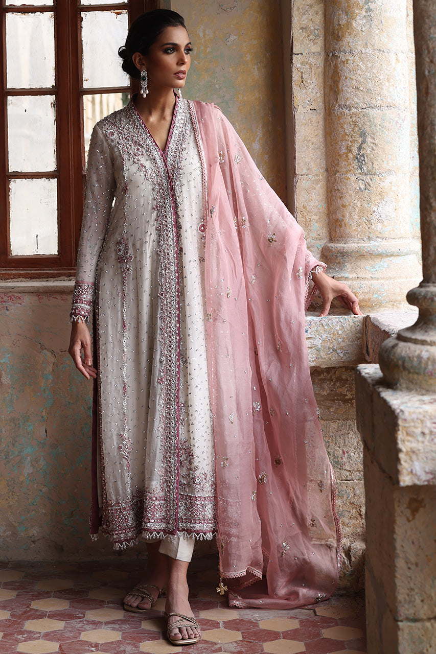 Ivory Zardozi Embroidered Organza Choga (3-Piece) - Image 1