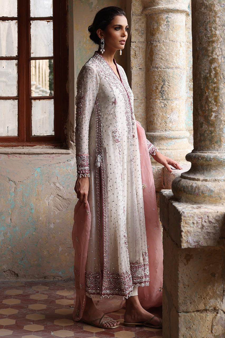 Ivory Zardozi Embroidered Organza Choga (3-Piece) - Image 3