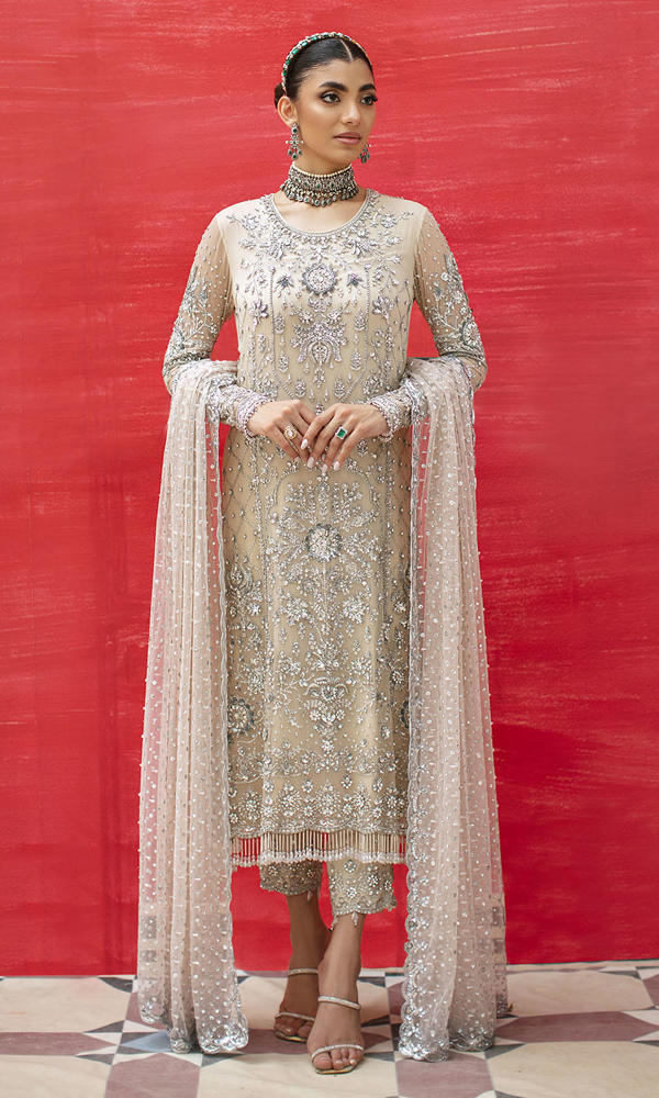 Vanilla Hand-Embellished Organza Salwar Kameez (3-Piece) - Image 5