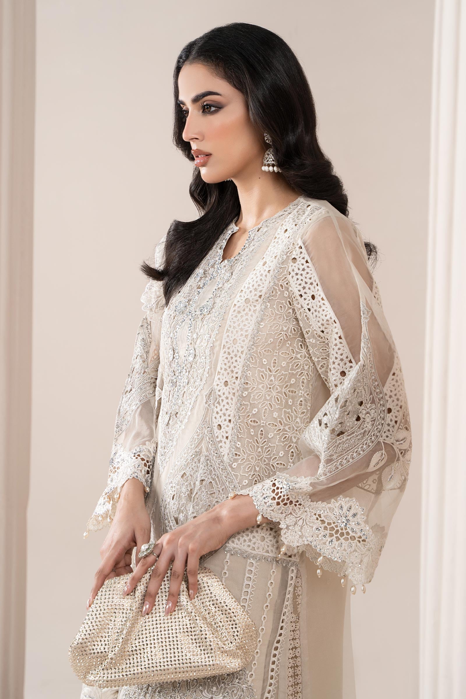 Ivory Embroidered Organza Straight-Cut Suit (3-Piece) - Image 2