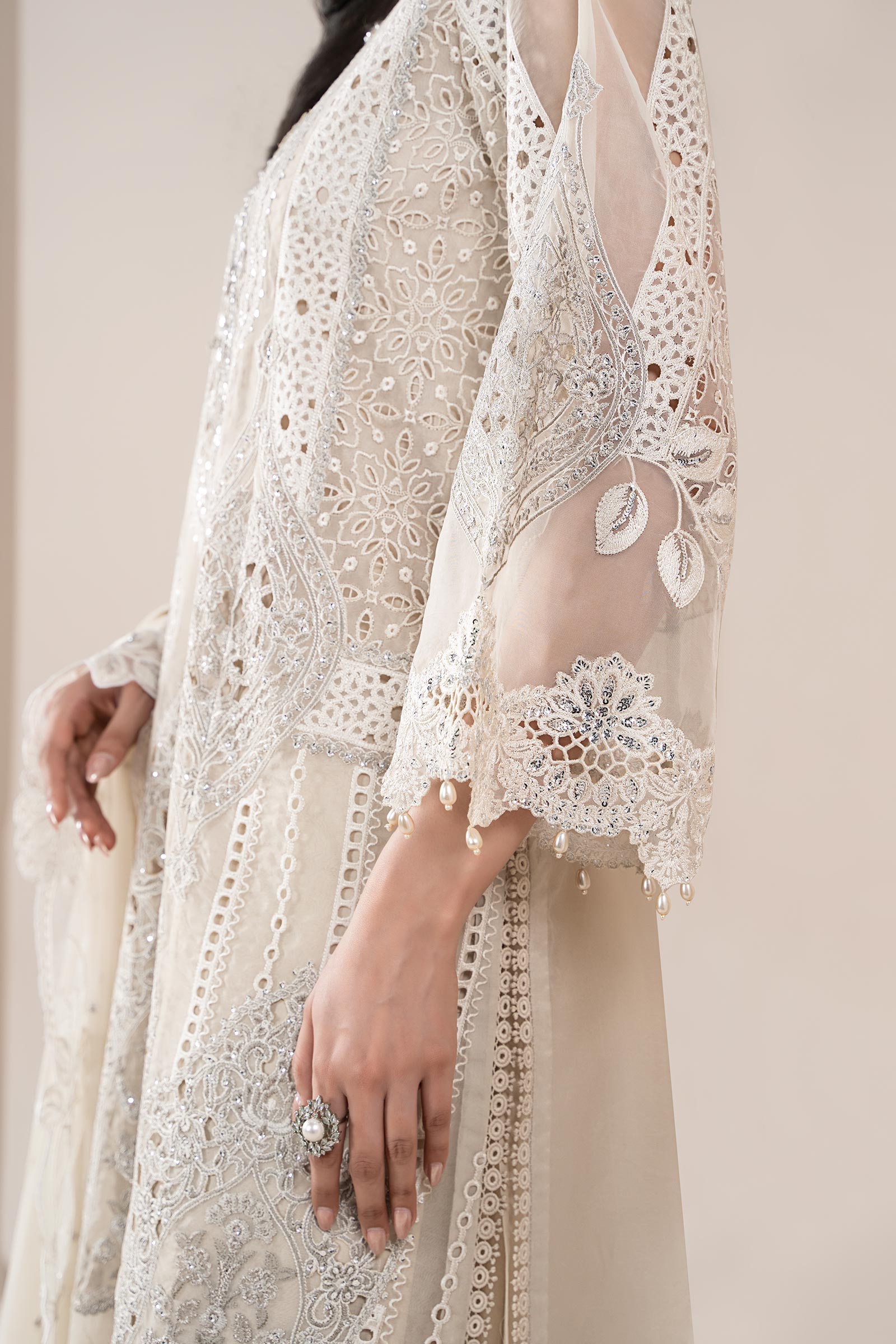 Ivory Embroidered Organza Straight-Cut Suit (3-Piece) - Image 4