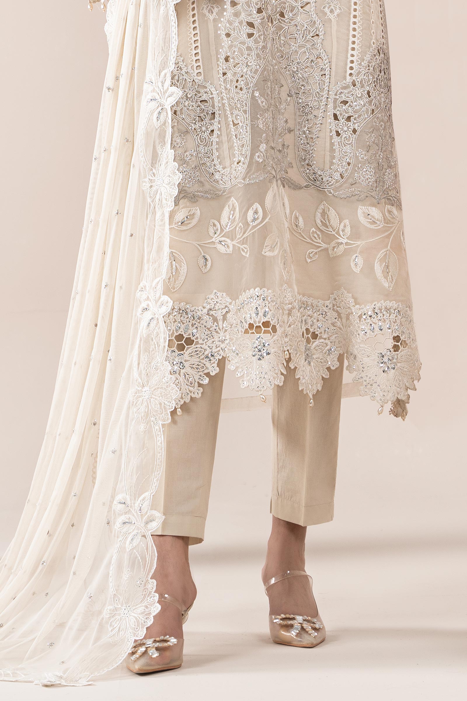 Ivory Embroidered Organza Straight-Cut Suit (3-Piece) - Image 5