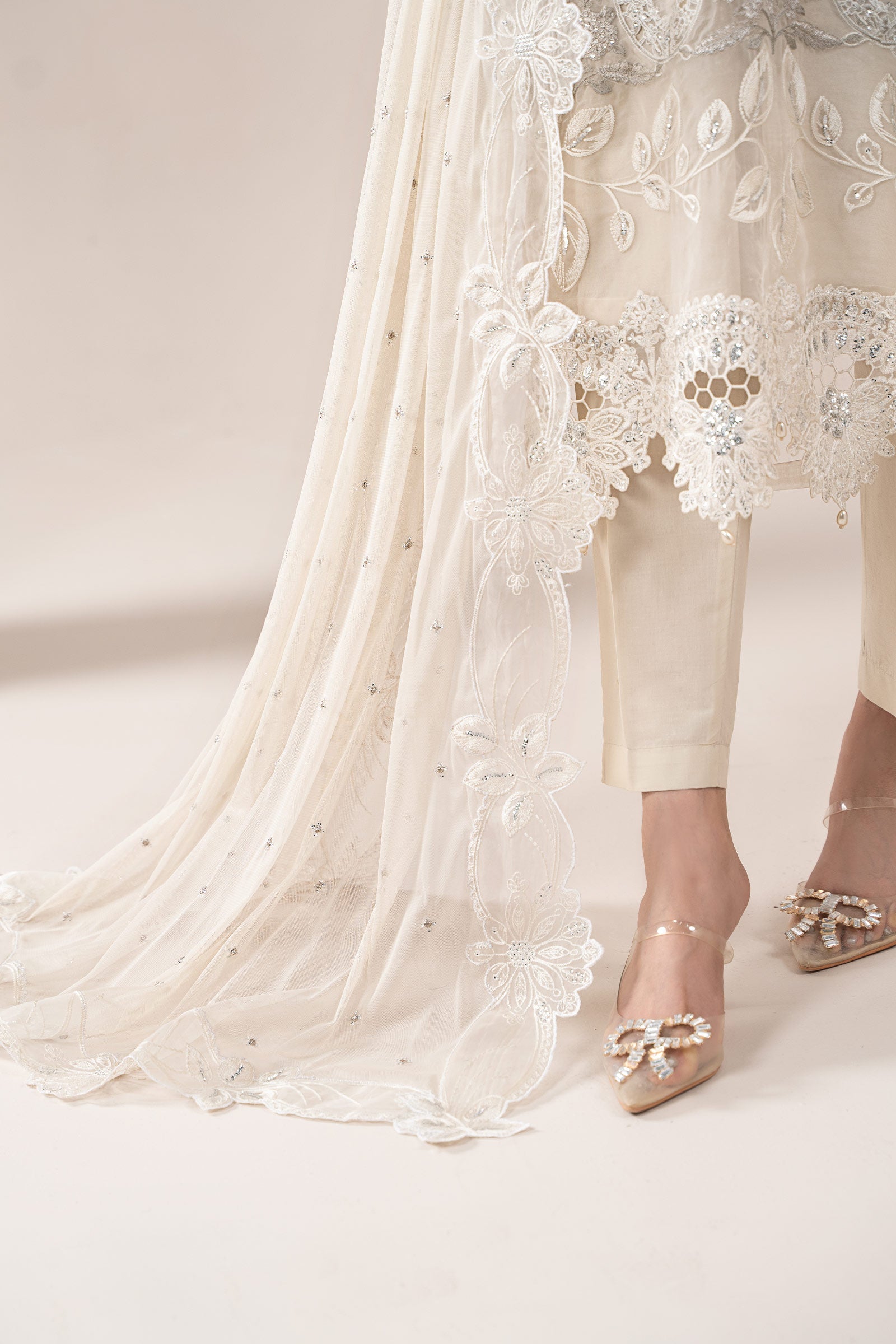 Ivory Embroidered Organza Straight-Cut Suit (3-Piece) - Image 6