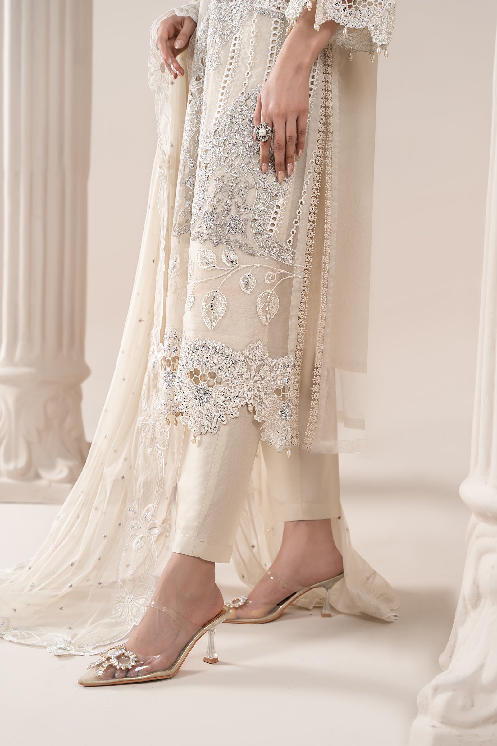 Ivory Embroidered Organza Straight-Cut Suit (3-Piece) - Image 7