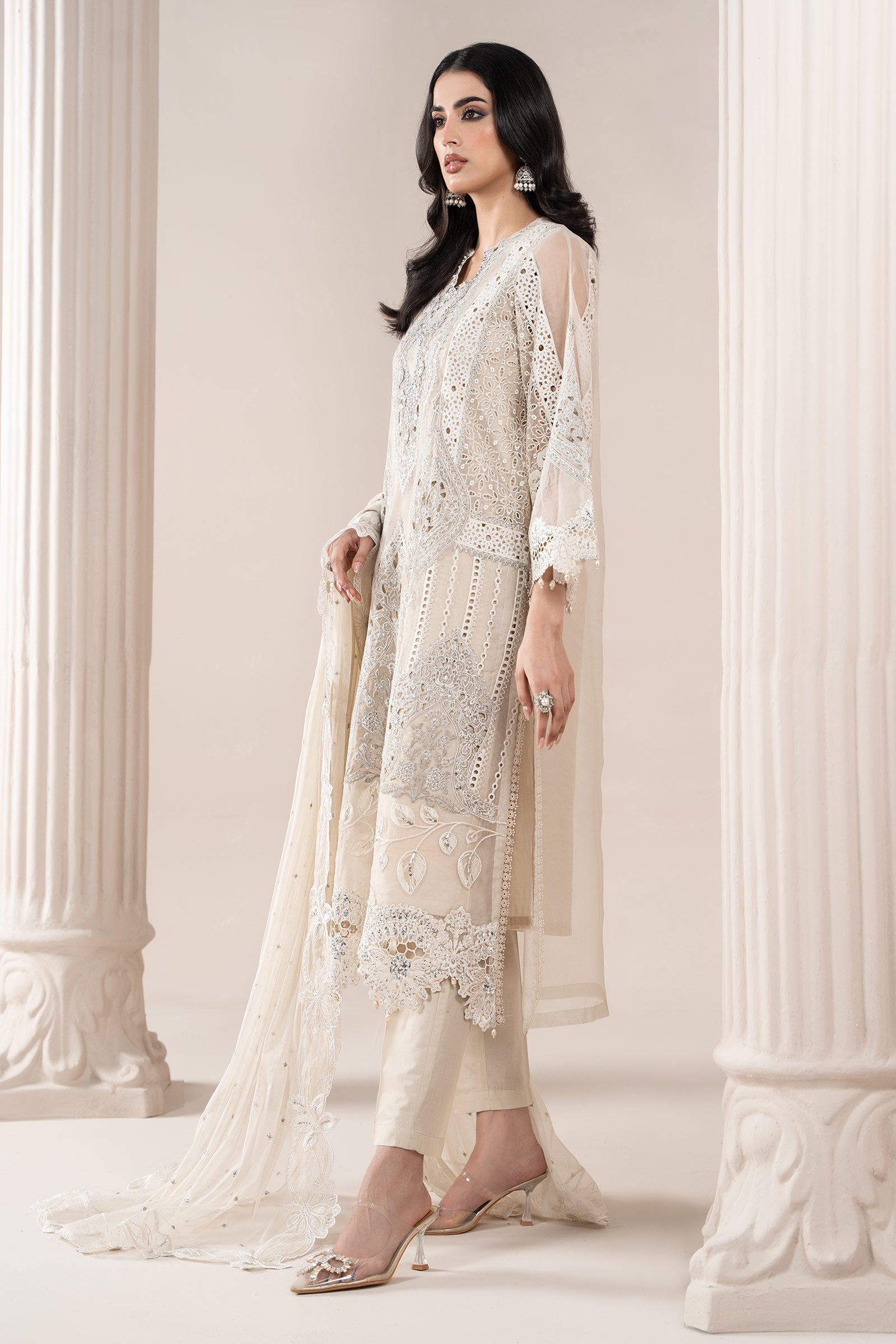 Ivory Embroidered Organza Straight-Cut Suit (3-Piece) - Image 8