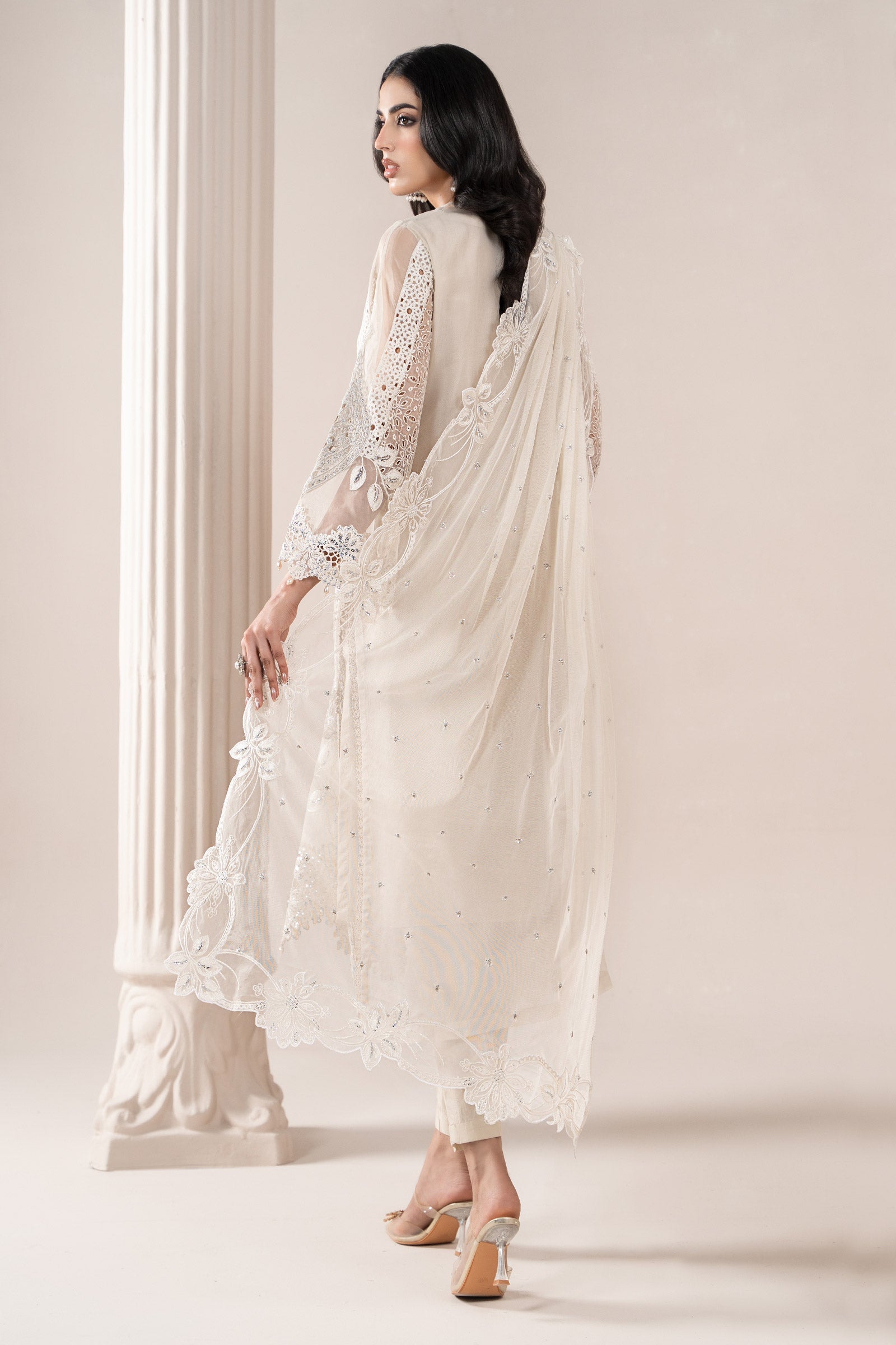 Ivory Embroidered Organza Straight-Cut Suit (3-Piece) - Image 9