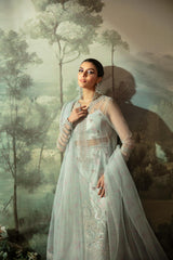 Ecru Embroidered Organza Salwar Kameez (3-Piece) - Image 3