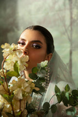 Ecru Embroidered Organza Salwar Kameez (3-Piece) - Image 7