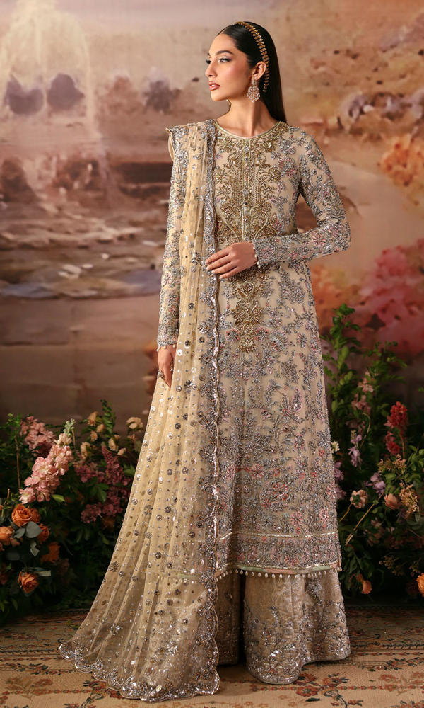 Pakistani Ivory Hand-Embroidered Organza Salwar Kameez (3-Piece) - Image 2